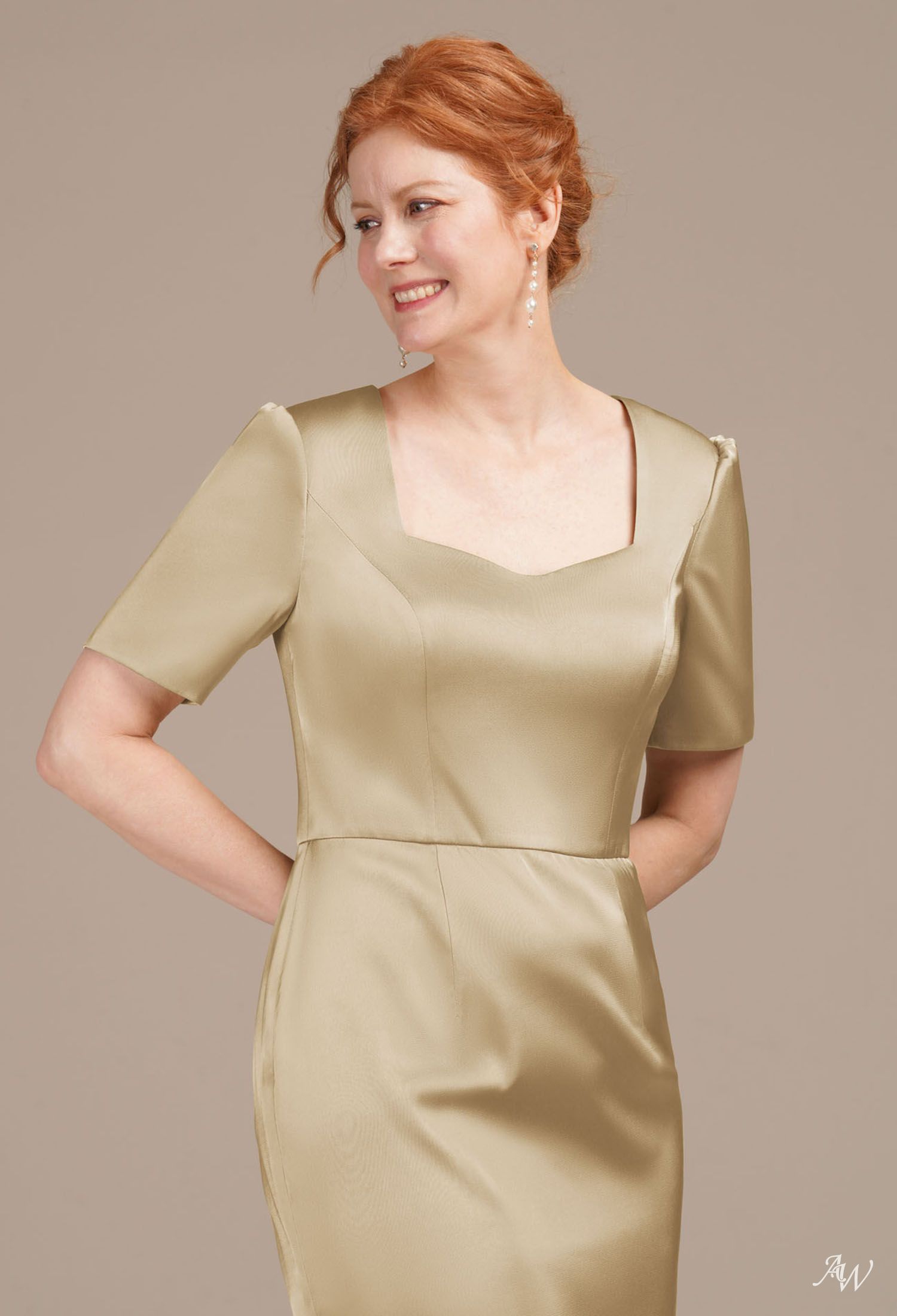 AW Ri Light Gold Satin Charmeuse Mother of the Bride Dresses image3
